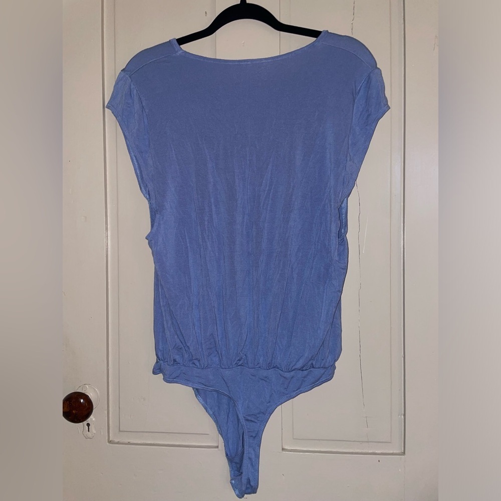 Free People Periwinkle Blue Purple Cap Sleeve Bodysuit Flowy Loose Stretch Comfy - Picture 4 of 14